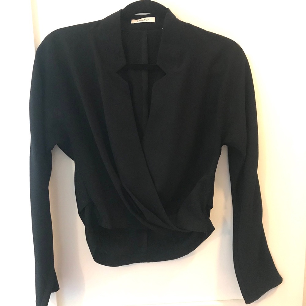 Aritzia cropped wrap-like blouse.